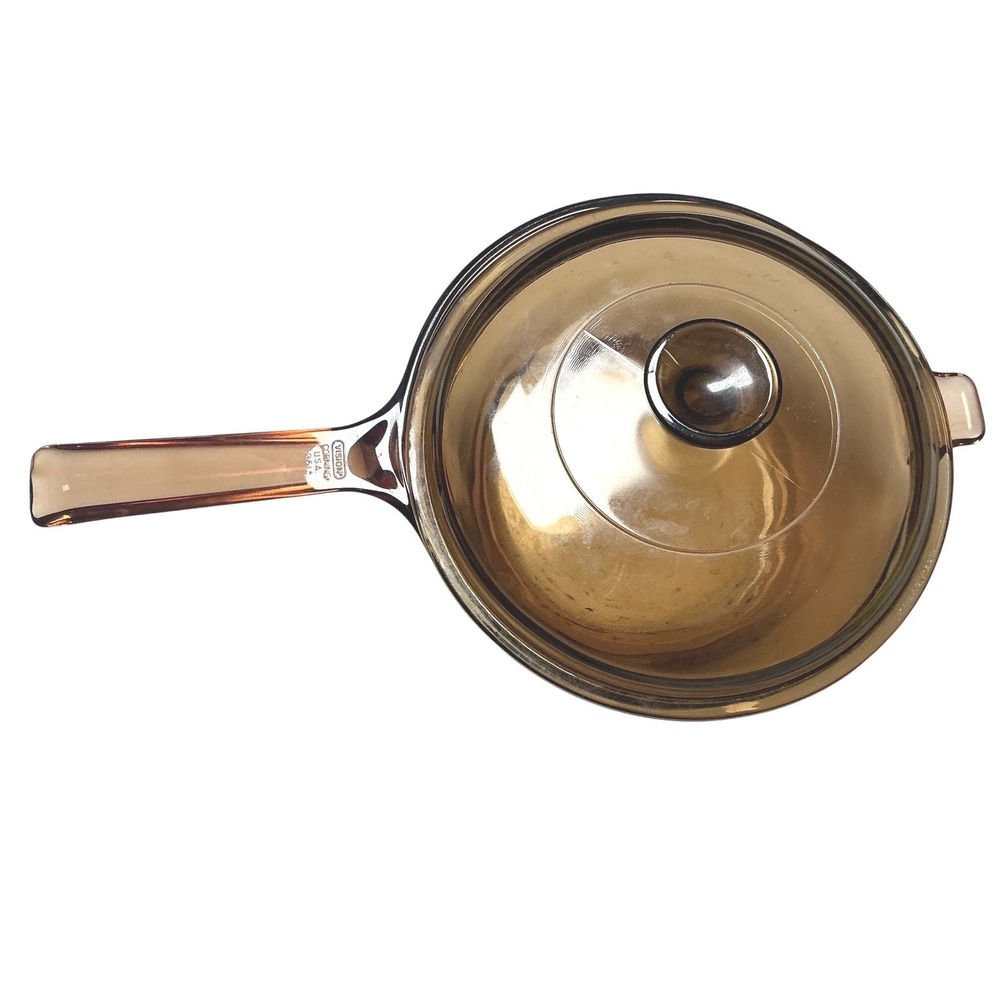 Vision Corning Amber Glass Saucepan with Lid 2.5L V-2.5-B Made in USA Vintage